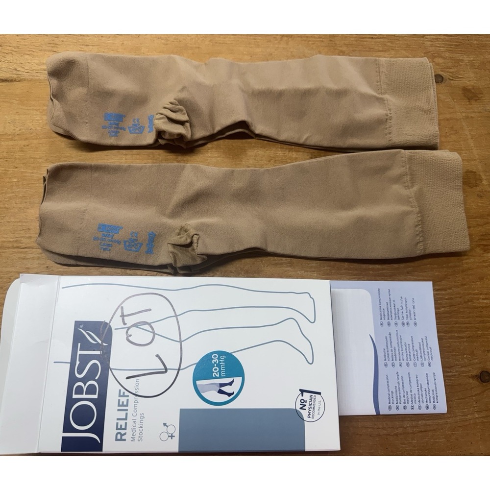 Jobst Relief Compression Stockings 20-30mmHg Large Pet Knee OT Beige 2 pair TubX
